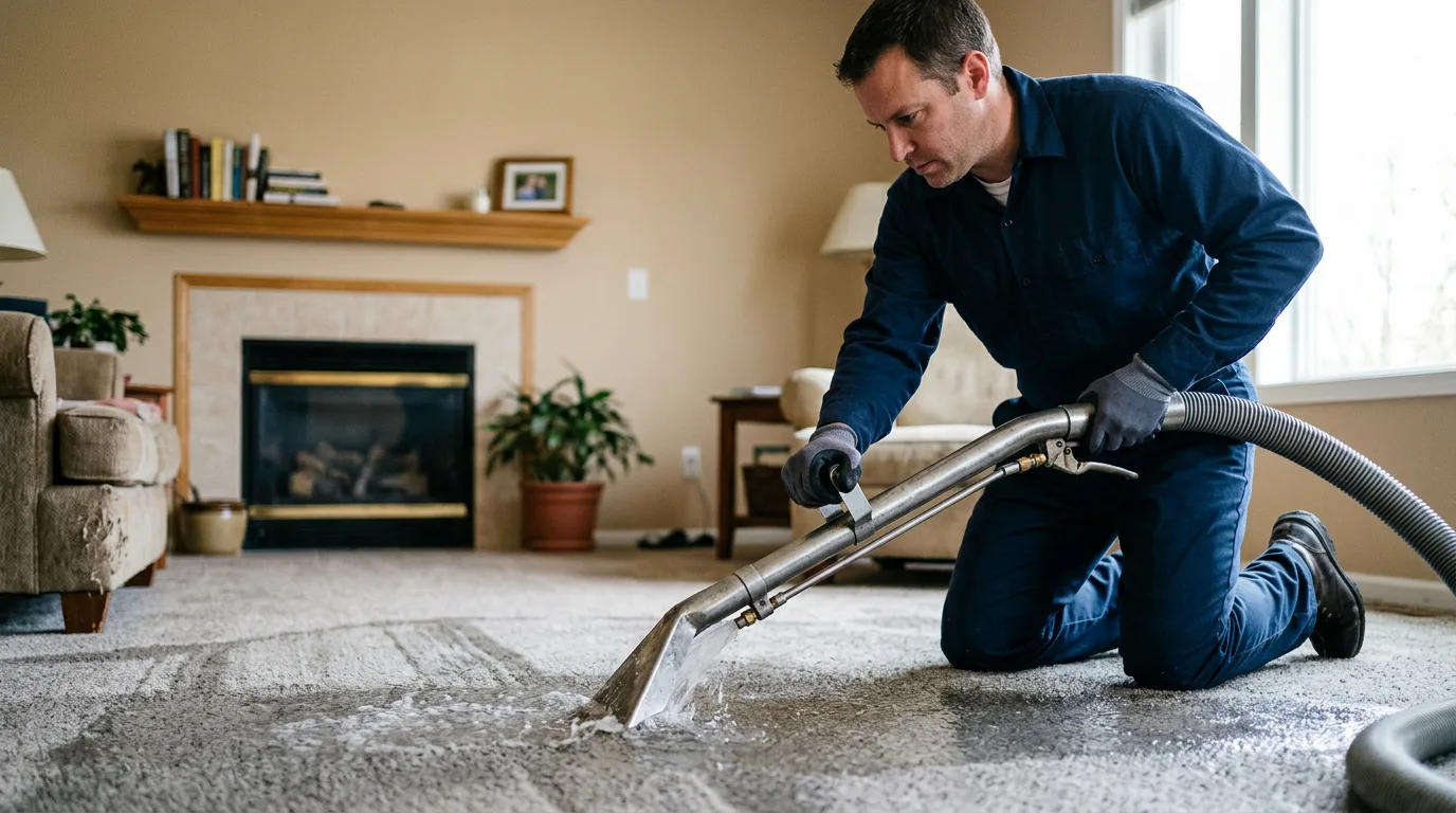 Water damage restoration technician working near Pinckney, MI